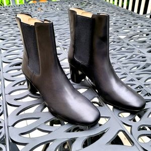 New! J. Crew Willa Leather Stacked-Heel Boots Black Shoes in box